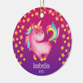 水彩ユニコーンスターズガールパーソナライズされた セラミックオーナメント (左)