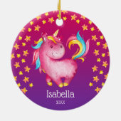 水彩ユニコーンスターズガールパーソナライズされた セラミックオーナメント (裏面)
