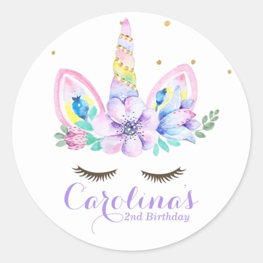 水彩ユニコーンステッカー ラウンドシール (正面)