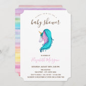 水彩ユニコーンストライプの赤ちゃんシャワー 招待状 (正面/裏面)