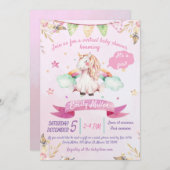 水彩ユニコーンバーチャルベビーシャワー招待状 招待状 (正面/裏面)