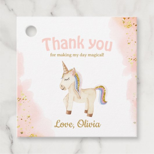 水彩ユニコーンパステル金ゴールドグリッター誕生日 フェイバータグ (正面)