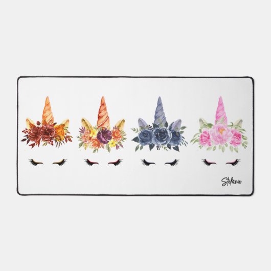 水彩ユニコーンパーソナライズされた季節 デスクマット (正面)
