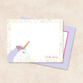 水彩ユニコーンピンクパープル金ゴールドグリッター ガーリー ノートカード