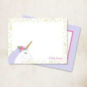 水彩ユニコーンピンクパープル金ゴールドグリッター ガーリー ノートカード