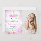 水彩ユニコーンフォト招待状 招待状 (正面)