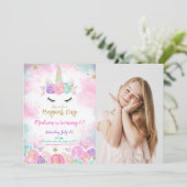 水彩ユニコーンフォト招待状 招待状 (スタンド正面)