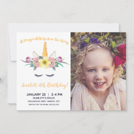 水彩ユニコーンフォト誕生日招待状 招待状