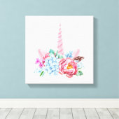 水彩ユニコーンフローラクラウン キャンバスプリント (インサイチュ (ウッドフロア))