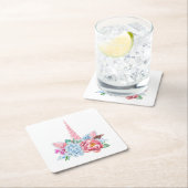 水彩ユニコーンフローラクラウン スクエアペーパーコースター (インサイチュ)