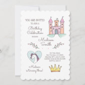 水彩ユニコーンプリンセス誕生日招待状 招待状 (正面)