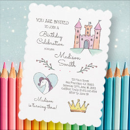 水彩ユニコーンプリンセス誕生日招待状 招待状