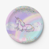 水彩ユニコーンマジカルデイガールズ誕生日 ペーパープレート (正面)