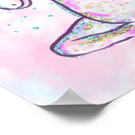 水彩ユニコーンマジカルデイガールズ誕生日 ポスター (角)