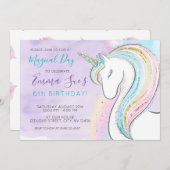 水彩ユニコーンマジカルデイガールズ誕生日 招待状 (正面/裏面)