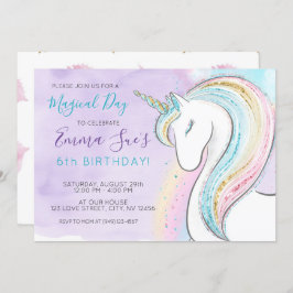 水彩ユニコーンマジカルデイガールズ誕生日 招待状