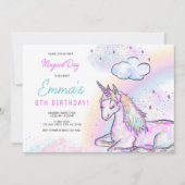 水彩ユニコーンマジカルデイガールズ誕生日 招待状 (正面)