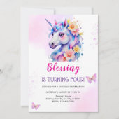 水彩ユニコーンマジカルデイガールズ誕生日 招待状 (正面)