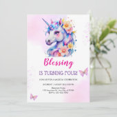 水彩ユニコーンマジカルデイガールズ誕生日 招待状 (スタンド正面)