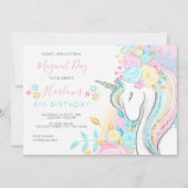 水彩ユニコーンマジカルデイガールズ誕生日 招待状 (正面)