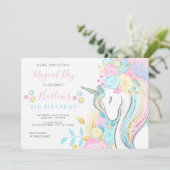 水彩ユニコーンマジカルデイガールズ誕生日 招待状 (スタンド正面)