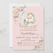 水彩ユニコーンムーンフローラ赤ちゃんシャワー 招待状 (正面)