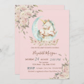 水彩ユニコーンムーンフローラ赤ちゃんシャワー 招待状 (正面/裏面)