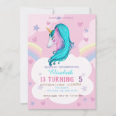 水彩ユニコーンレインボースターズハート誕生日 招待状 (正面)