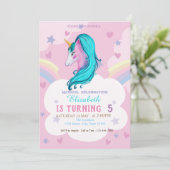 水彩ユニコーンレインボースターズハート誕生日 招待状 (スタンド正面)