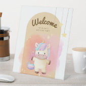 水彩ユニコーンレインボーパーティー標識 台座サイン (インサイチュ)