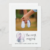 水彩ユニコーン冬のクリスマスベビー期待 案内状 (正面/裏面)