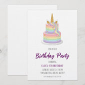 水彩ユニコーン虹のバースデー・インビテーション 招待状 (正面/裏面)