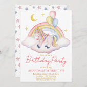 水彩ユニコーン虹の誕生日 招待状 (正面/裏面)