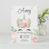 水彩ユニコーン誕生日パーティーへの招待 招待状 (スタンド正面)