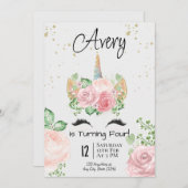 水彩ユニコーン誕生日パーティーへの招待 招待状 (正面/裏面)