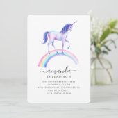 水彩ユニコーン誕生日パーティー。ベビーガール 招待状 (スタンド正面)