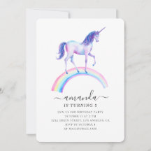 水彩ユニコーン誕生日パーティー。ベビーガール