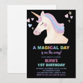 水彩ユニコーン誕生日招待状 招待状 (正面/裏面)