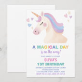 水彩ユニコーン誕生日招待状 招待状 (正面/裏面)