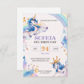水彩ユニコーン誕生日 招待状 (正面/裏面)