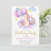 水彩ユニコーン風船誕生日 招待状 (スタンド正面)