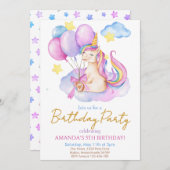 水彩ユニコーン風船誕生日 招待状 (正面/裏面)