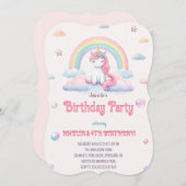 水彩ユニコーン魔法の虹の誕生日パーティー 招待状 (正面/裏面)