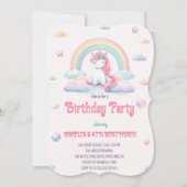 水彩ユニコーン魔法の虹の誕生日パーティー 招待状 (正面)