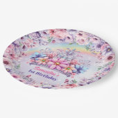 水彩ユニコーン&フェアヤテールプリンセスティアラ ペーパープレート (アングル)