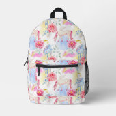 水彩ユニコーン&ペガサスパターン プリントバックパック (正面)