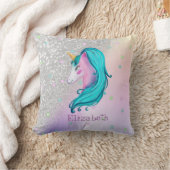 水彩ユニコーン，星，シルバーグリッター《写真》ぼけ味 クッション (ブランケット)