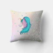 水彩ユニコーン，星，シルバーグリッター《写真》ぼけ味 クッション (裏面)