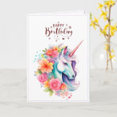 水彩ユニコーン 花柄 ハッピーバースデーカード カード (黄色い花)