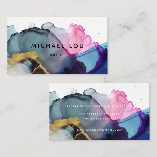 水彩ユニーク金ゴールド名モダン刺 名刺 (正面/裏面)